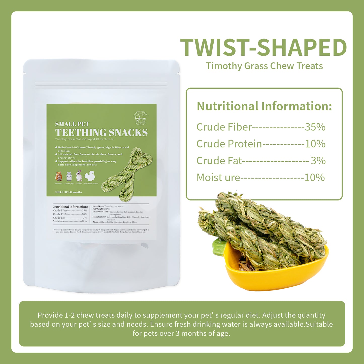 Pet Chew Treats Twist-Shaped 10PCS for Small Animal | LIZBIREN®