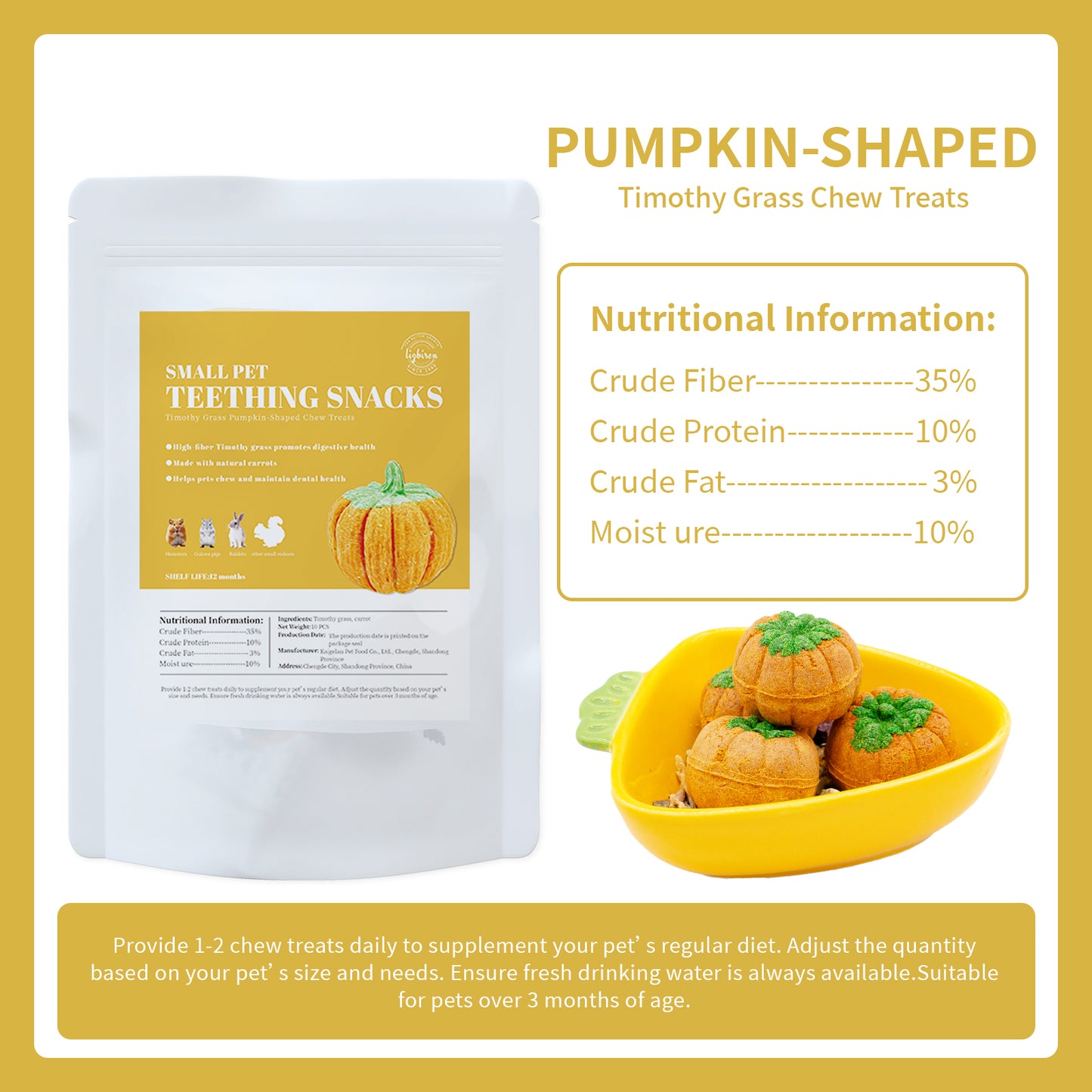 Pet Chew Treats Pumpkin-Shaped 10PCS for Small Animal | LIZBIREN®