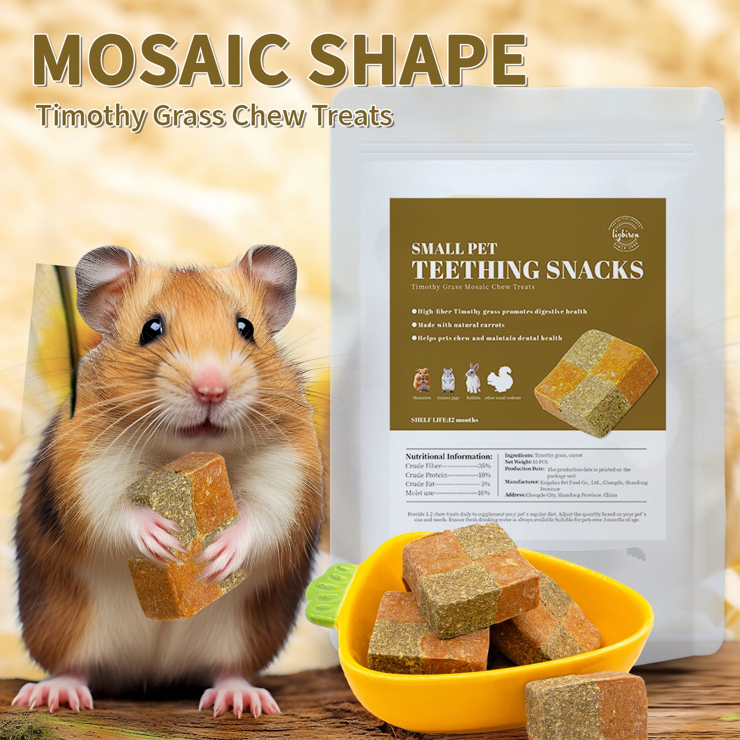 Pet Chew Treats Grass Cube 10PCS for Small Animal | LIZBIREN®